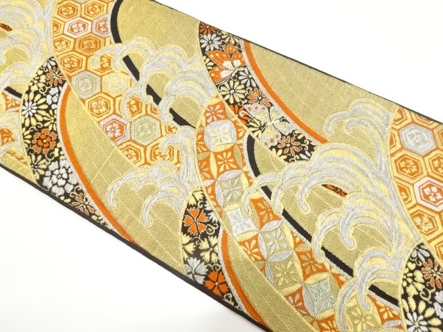 JAPANESE KIMONO / ANTIQUE FLOWERS ROUGH WAVES · CLASSIC PATTERN WOVEN 